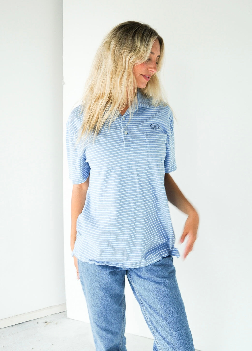 LARGE - UNISEX- J. CREW - Polo with Flag Logo design