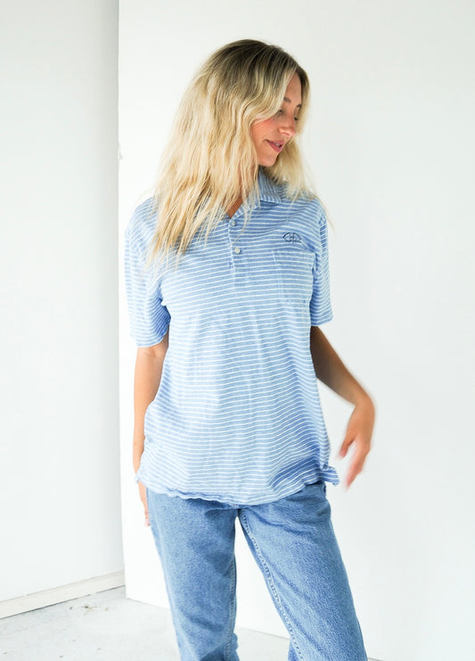 LARGE - UNISEX- J. CREW - Polo with Flag Logo design