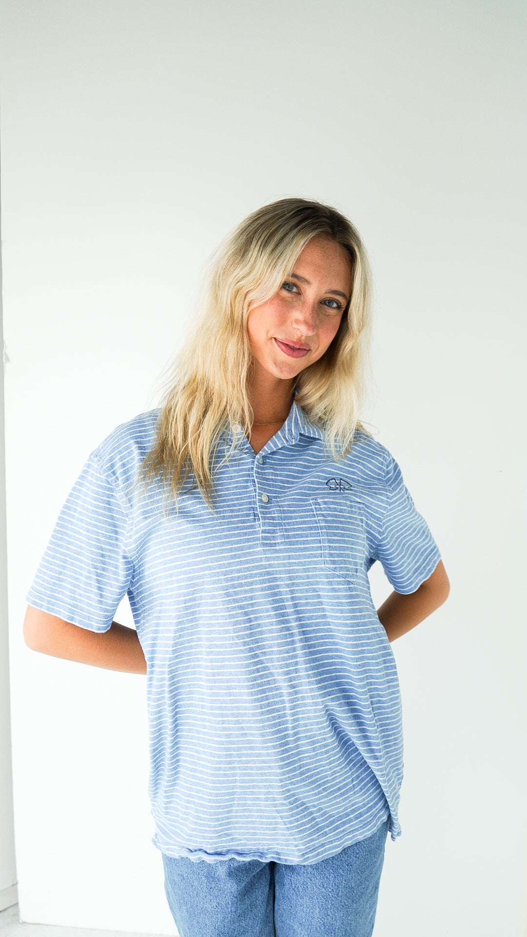 LARGE - UNISEX- J. CREW - Polo with Flag Logo design