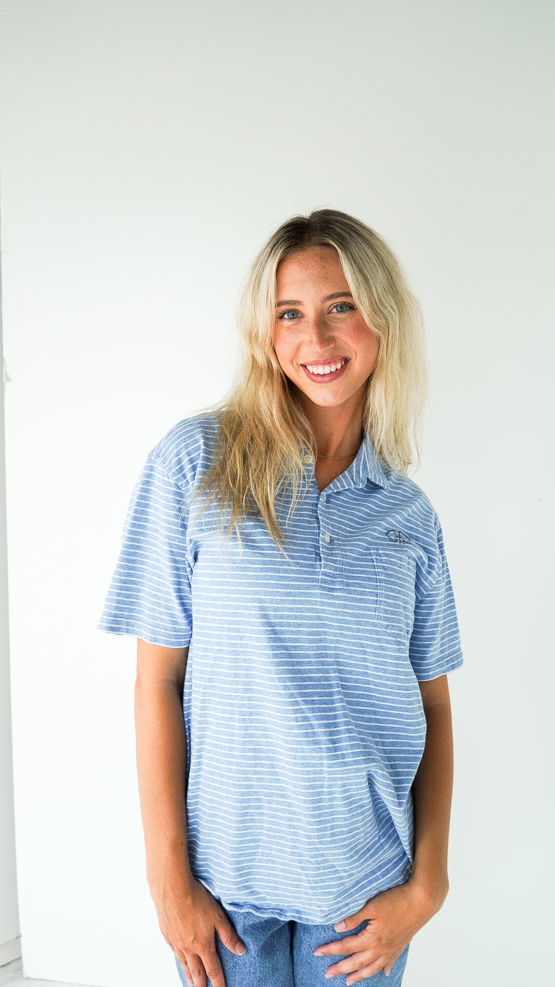 LARGE - UNISEX- J. CREW - Polo with Flag Logo design