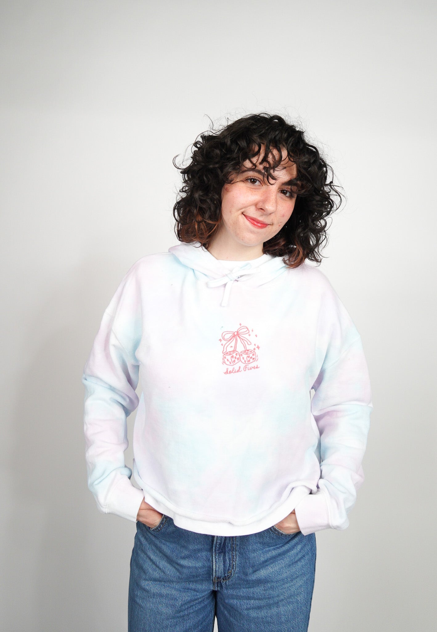 LARGE Tie Dye Cropped Hoodie with "Solid Fives" Design