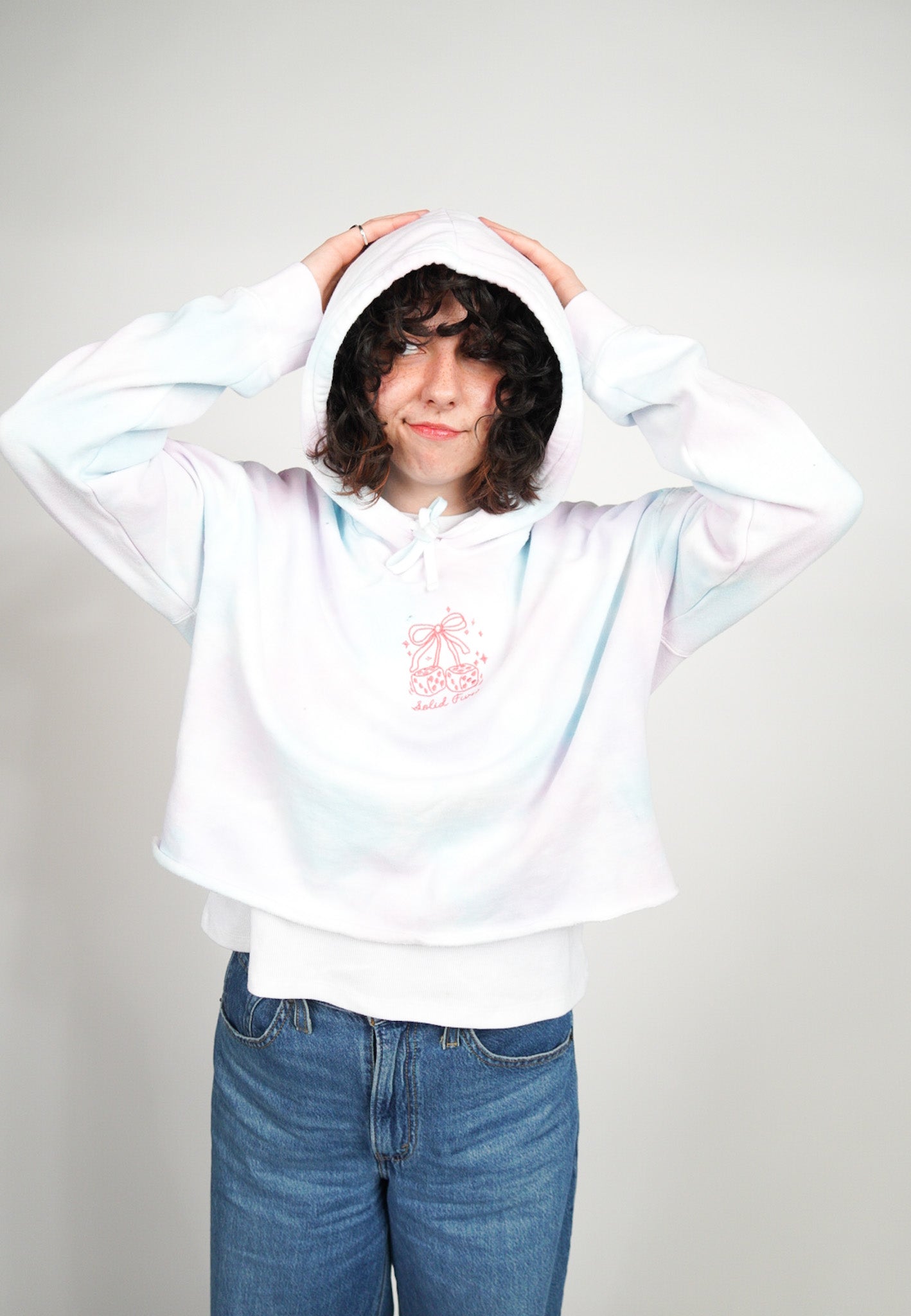 LARGE Tie Dye Cropped Hoodie with "Solid Fives" Design