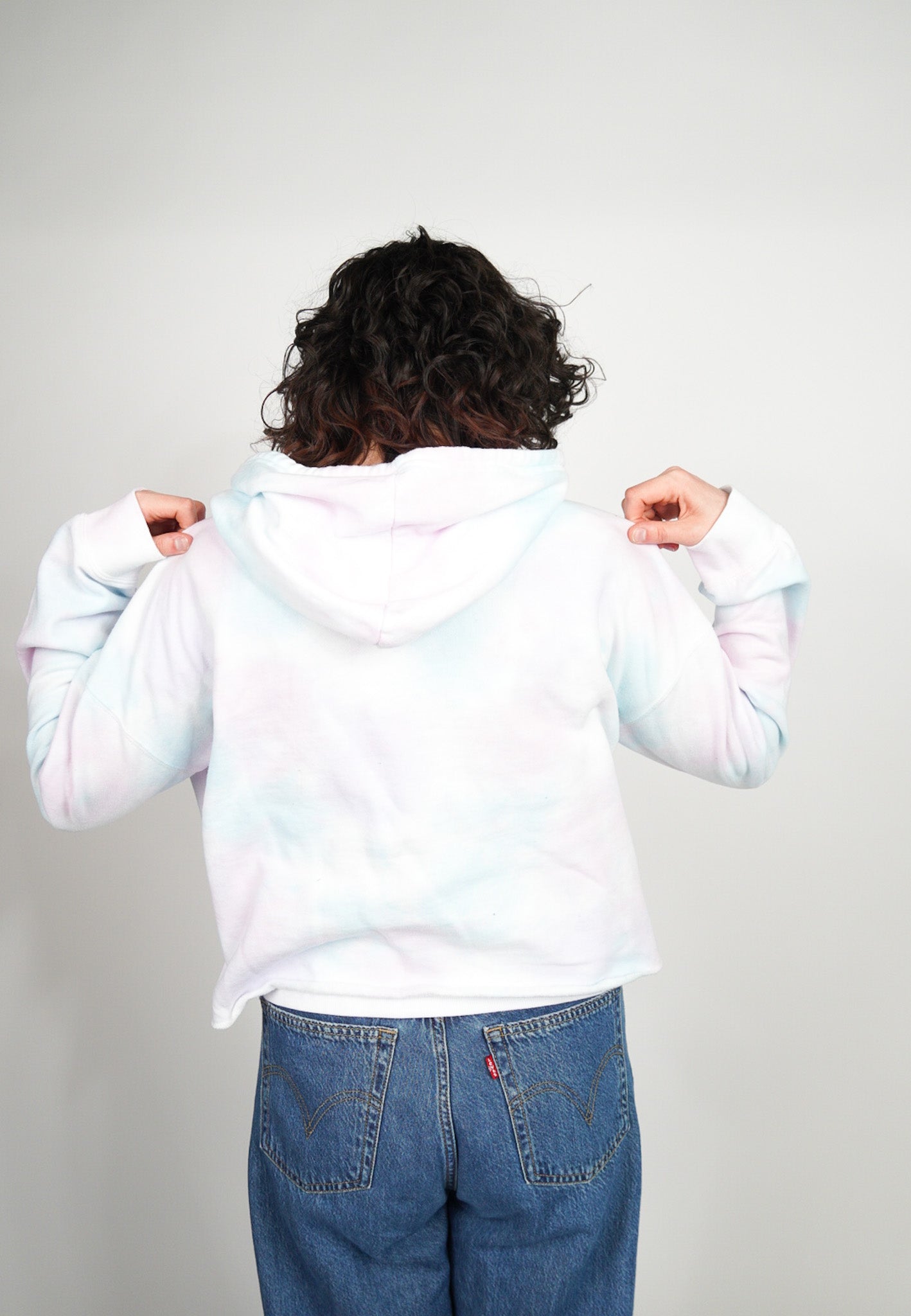 LARGE Tie Dye Cropped Hoodie with "Solid Fives" Design
