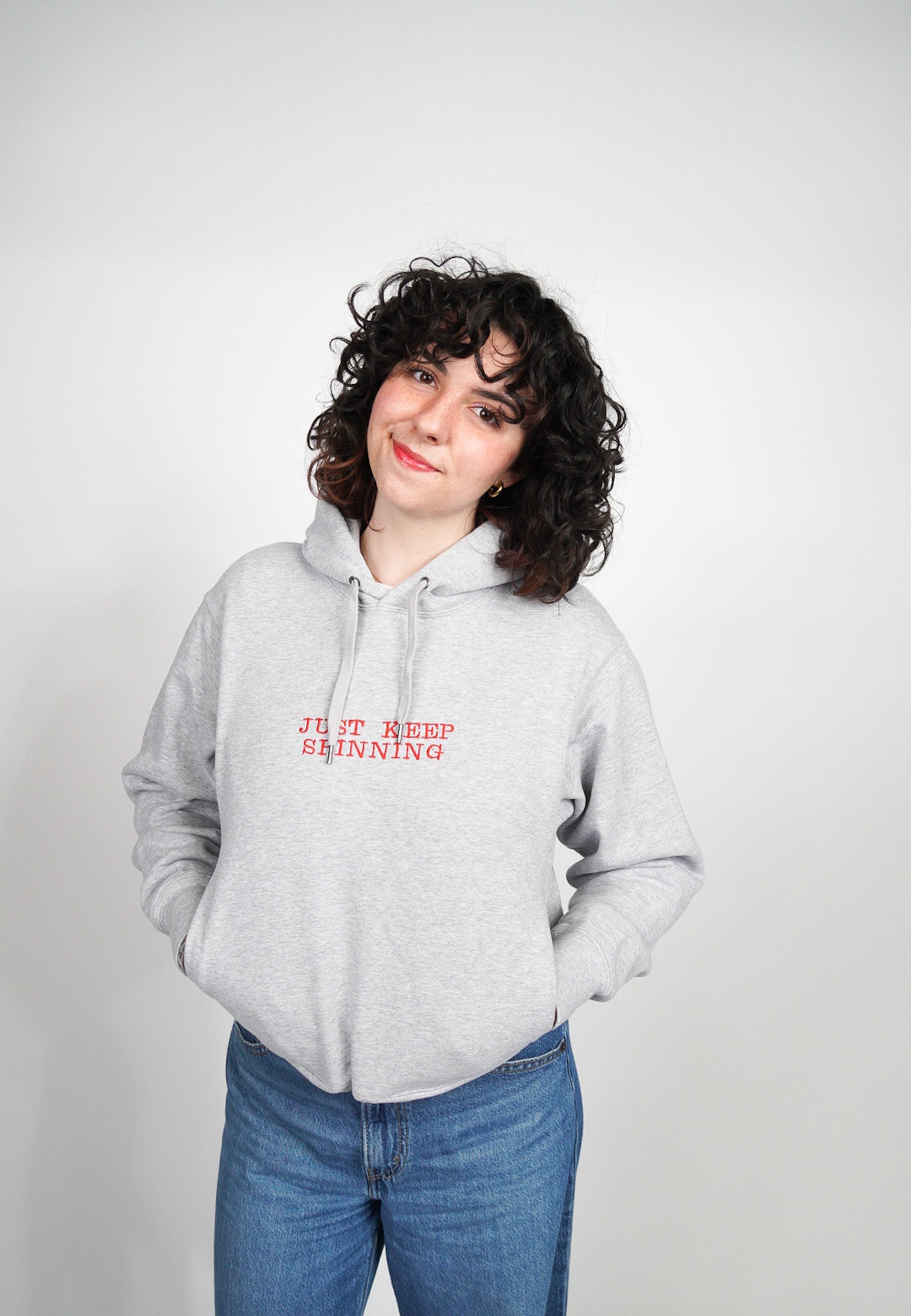 X-SMALL -UNIQLO- Grey "Just Keep Spinning" Hoodie