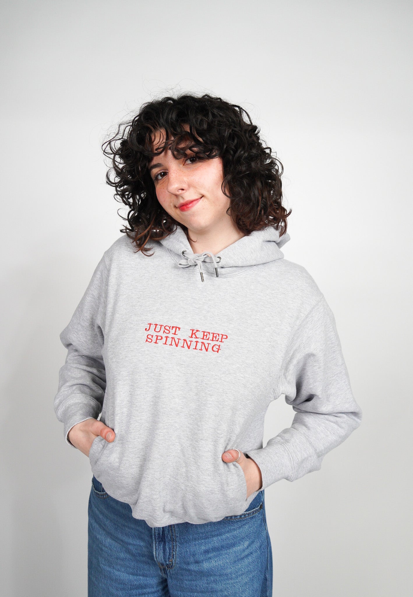 X-SMALL -UNIQLO- Grey "Just Keep Spinning" Hoodie
