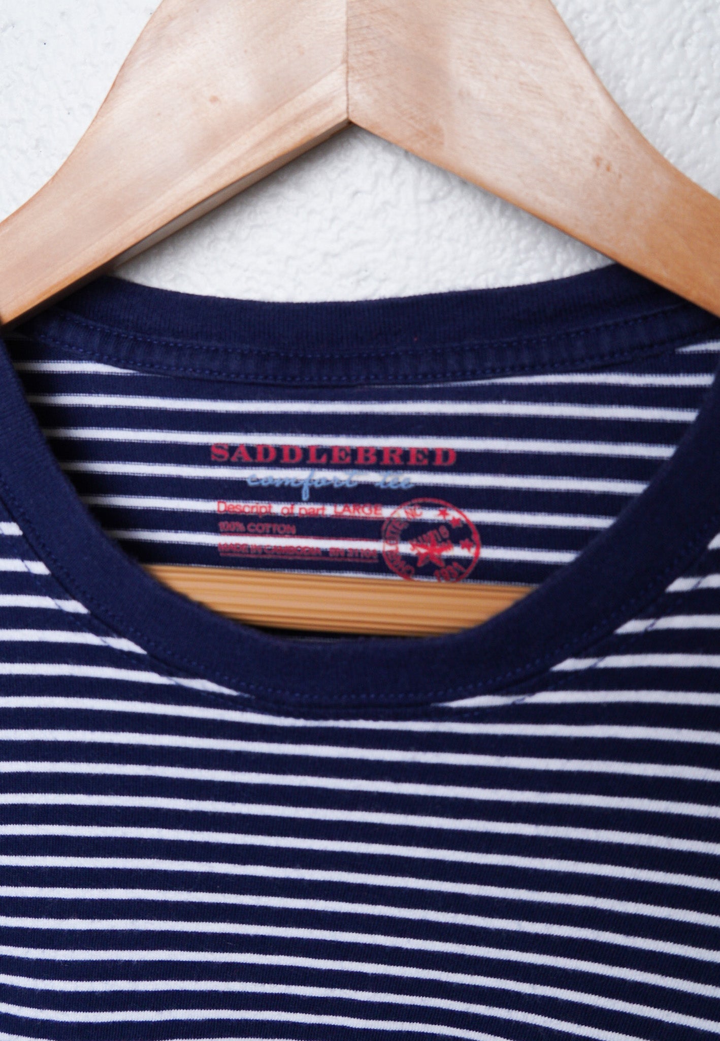 LARGE - Unisex- SADDLEBREAD- Ringer T-shirt with pocket area Flag Logo design