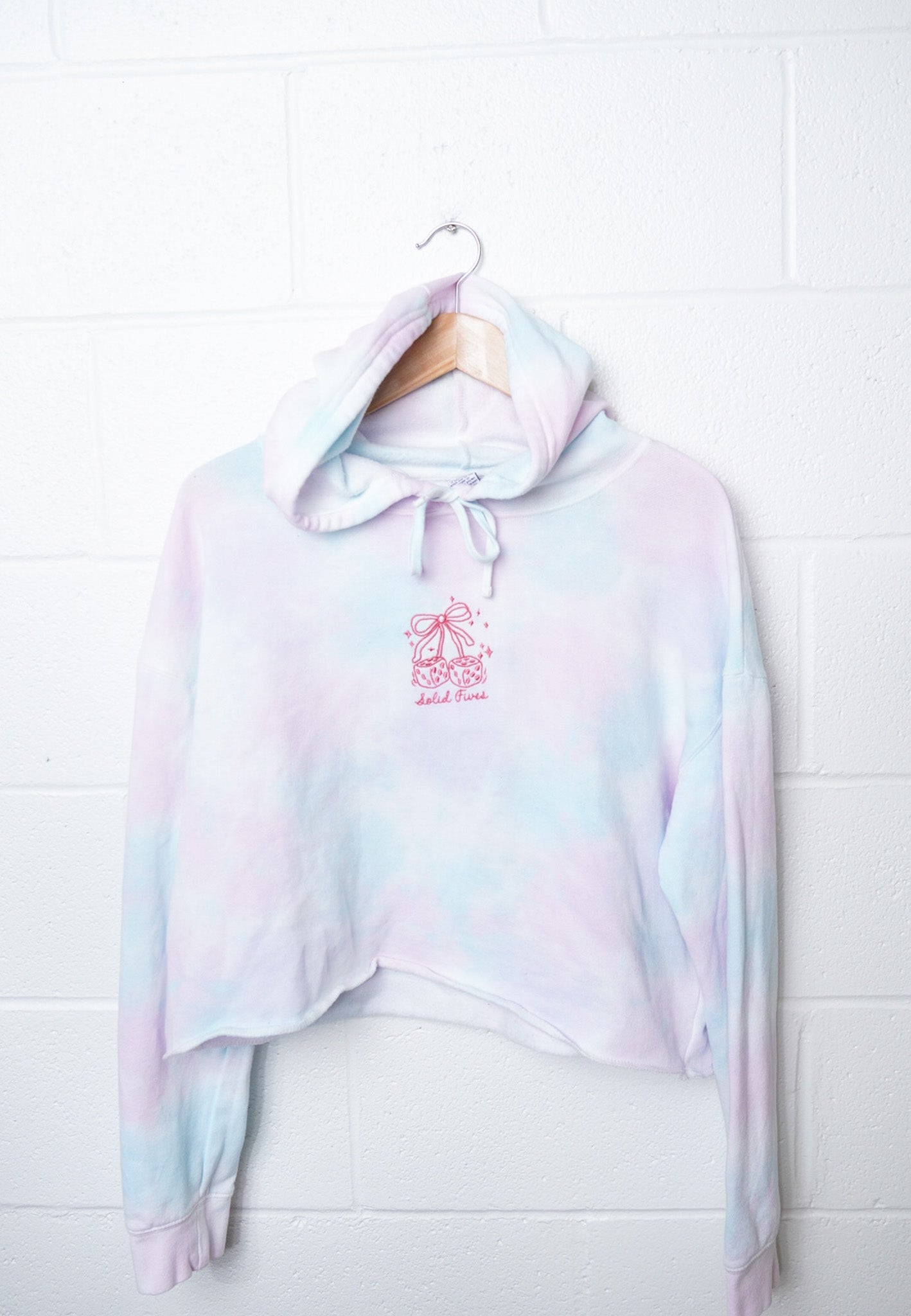 LARGE Tie Dye Cropped Hoodie with "Solid Fives" Design