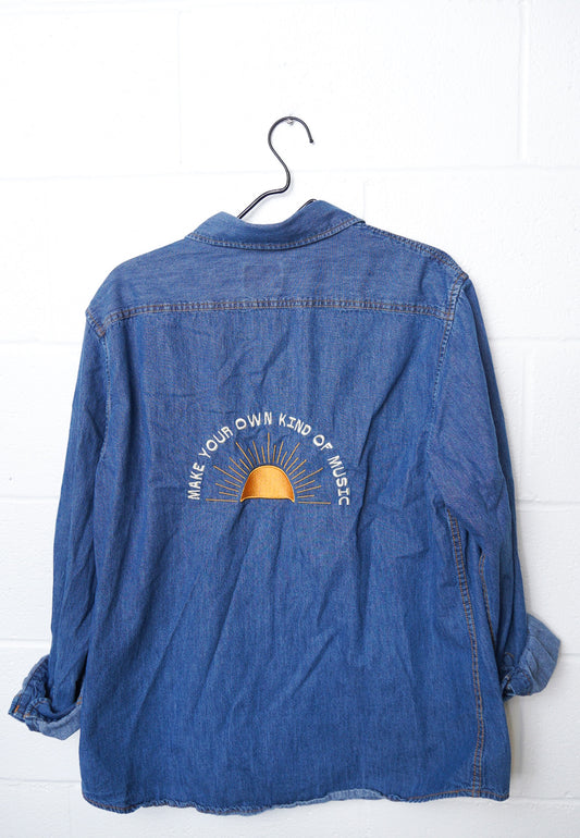 XLARGE -MOSSIMO- DENIM Button Up with "Make Your Own Kind Of Music" Design