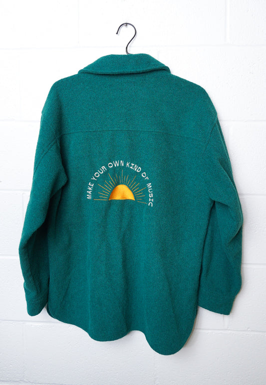 SMALL -WILD FABLE- Green Shacket with "Make Your Own Kind Of Music" Design
