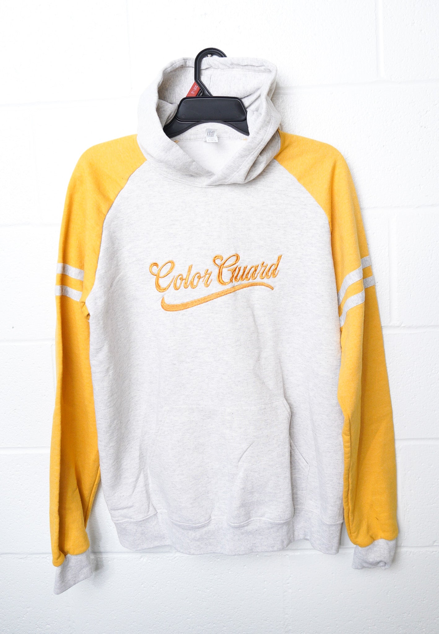 LARGE -JERZEES- Yellow and Gray Hoodie with "Color Guard" design