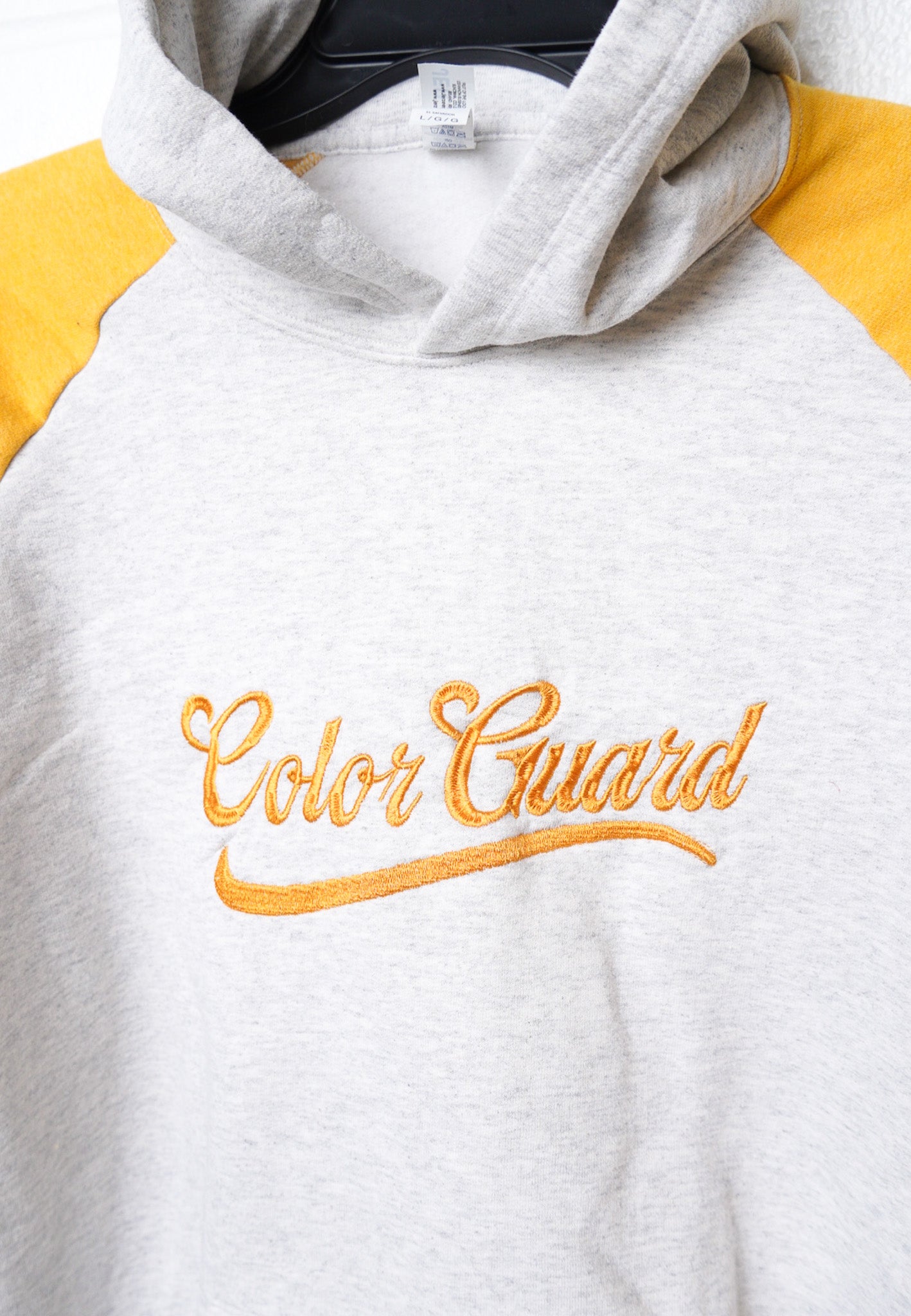 LARGE -JERZEES- Yellow and Gray Hoodie with "Color Guard" design