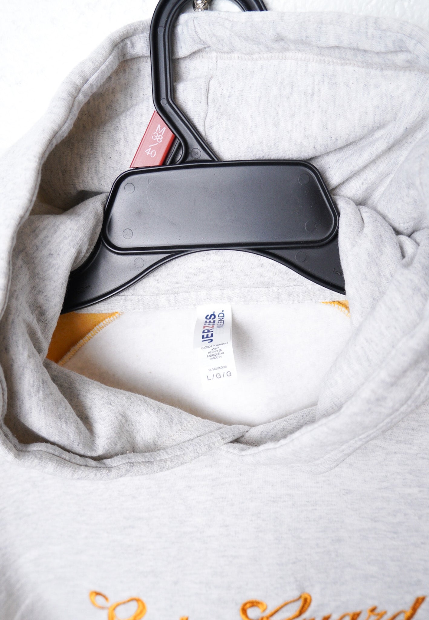 LARGE -JERZEES- Yellow and Gray Hoodie with "Color Guard" design