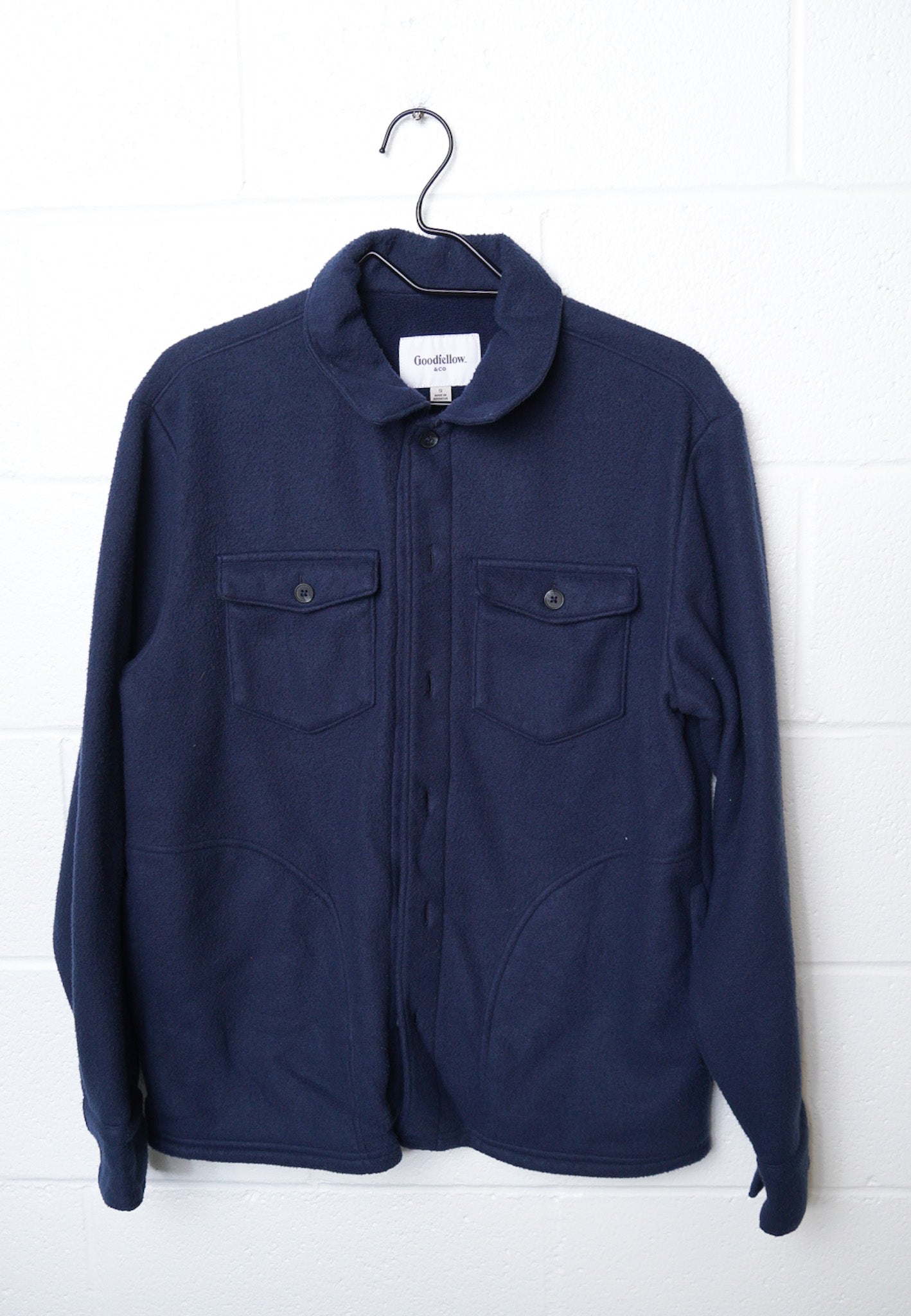 SMALL (mens) Fleece Navy Blue Shacket with "Nice Catch" design