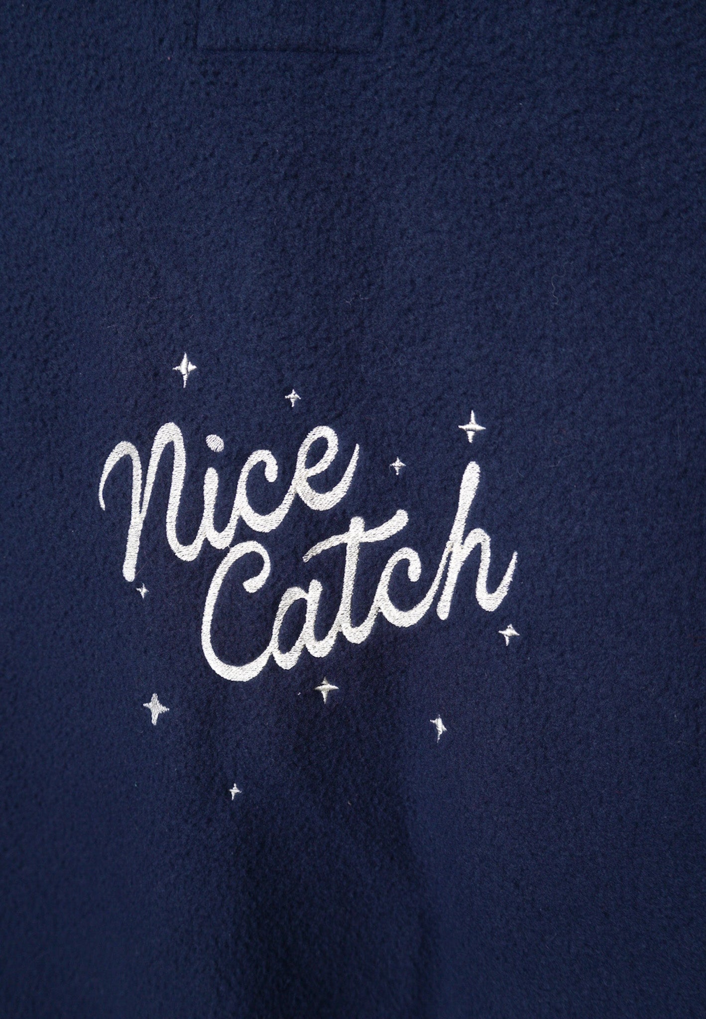 SMALL (mens) Fleece Navy Blue Shacket with "Nice Catch" design