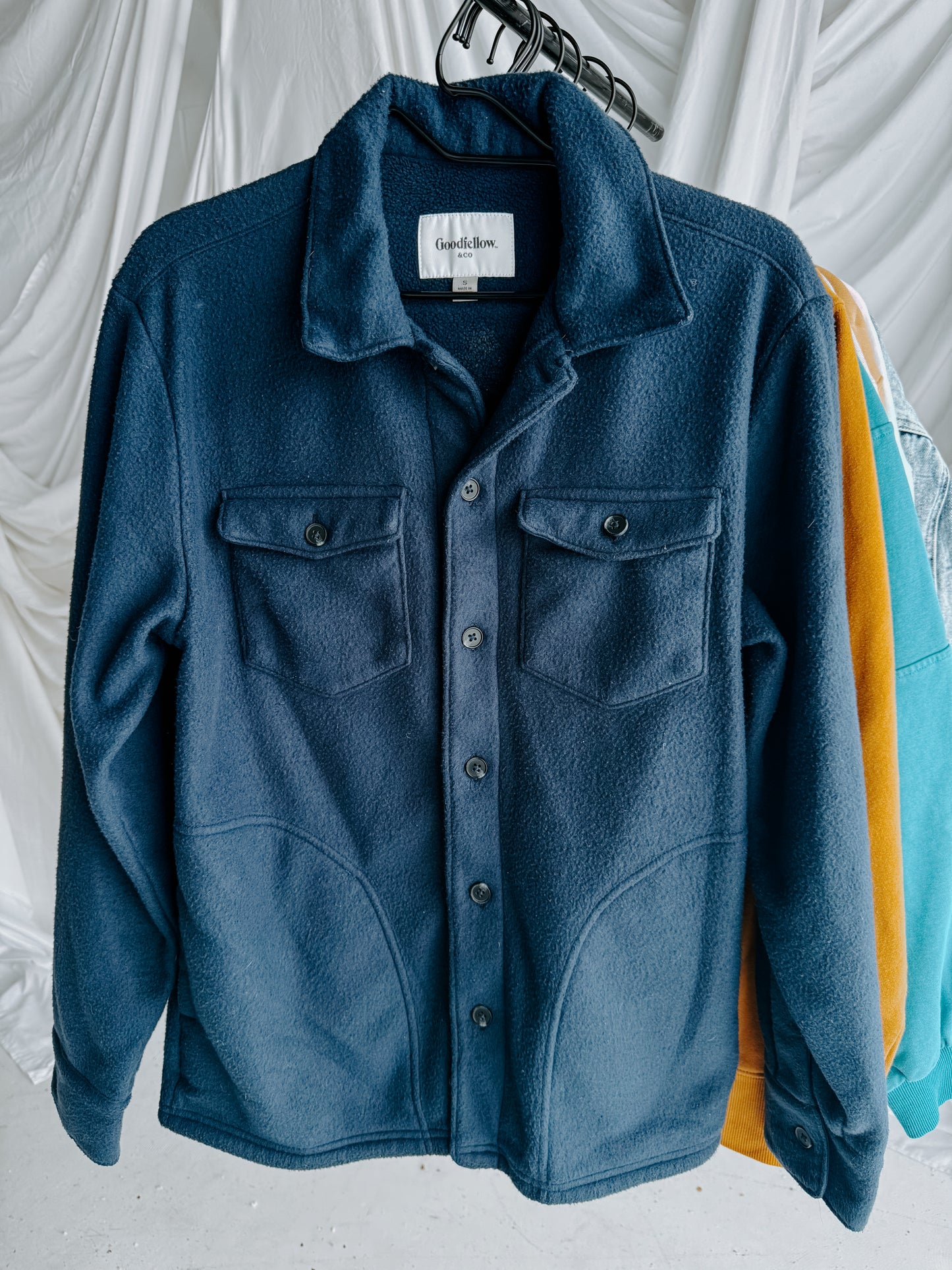 SMALL (mens) Fleece Navy Blue Shacket with "Nice Catch" design