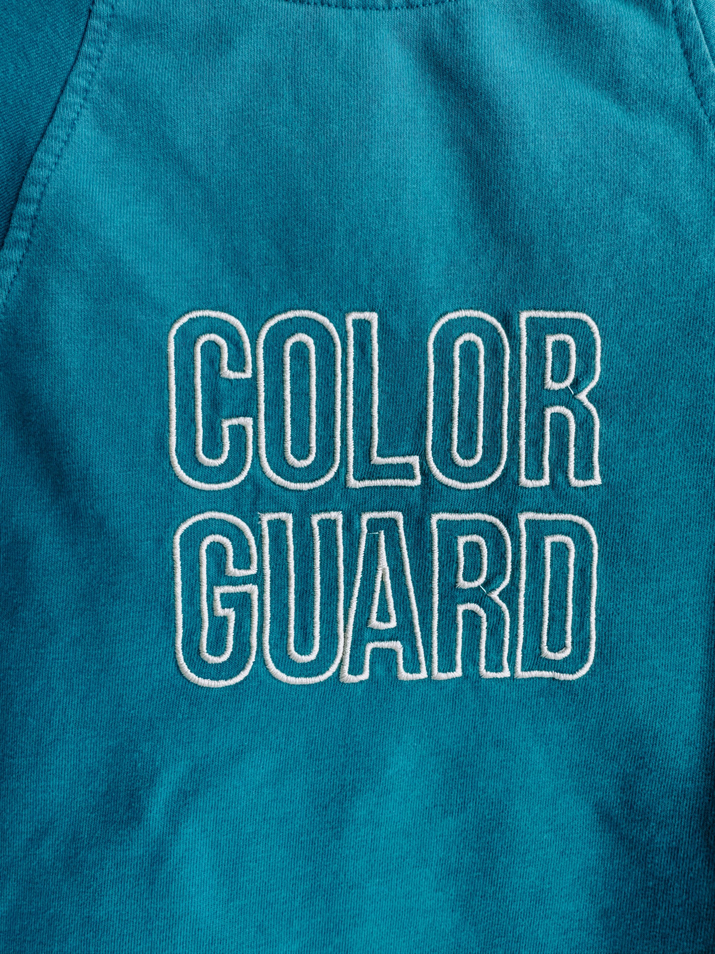 MEDIUM Teal Blue Cropped Crewneck with block "COLOR GUARD" design