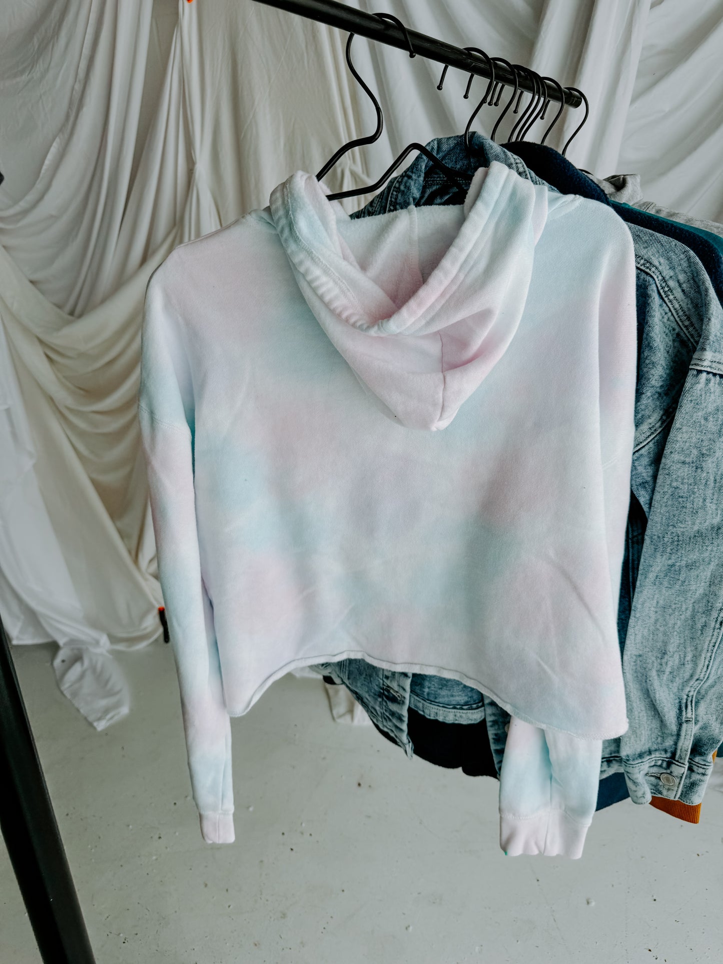 LARGE Tie Dye Cropped Hoodie with "Solid Fives" Design