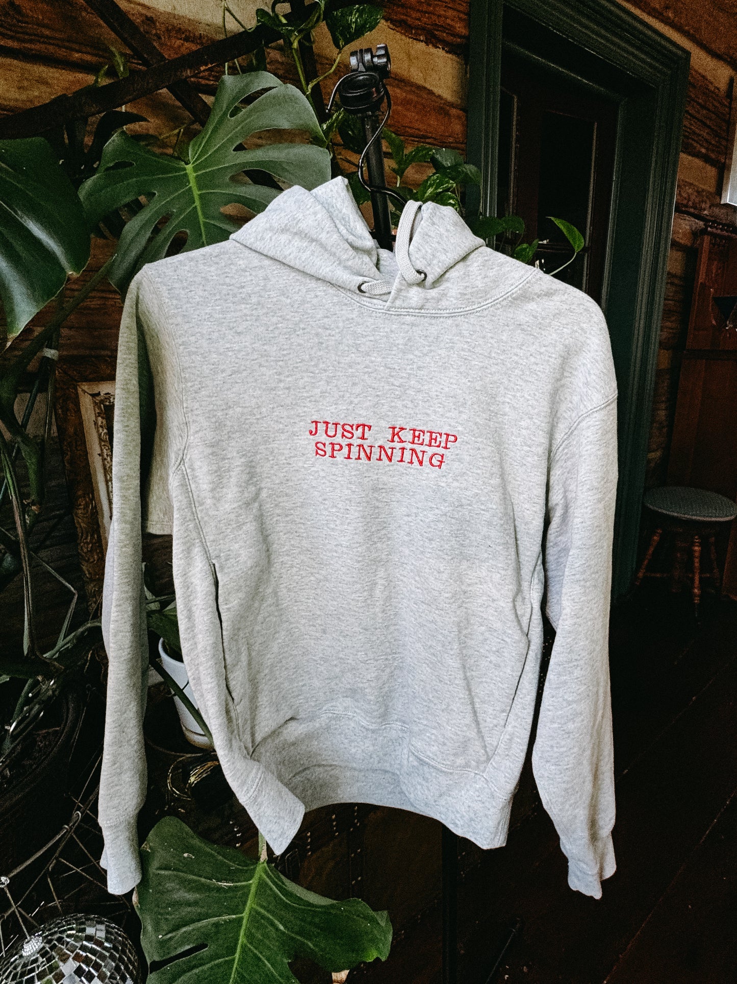 X-SMALL -UNIQLO- Grey "Just Keep Spinning" Hoodie