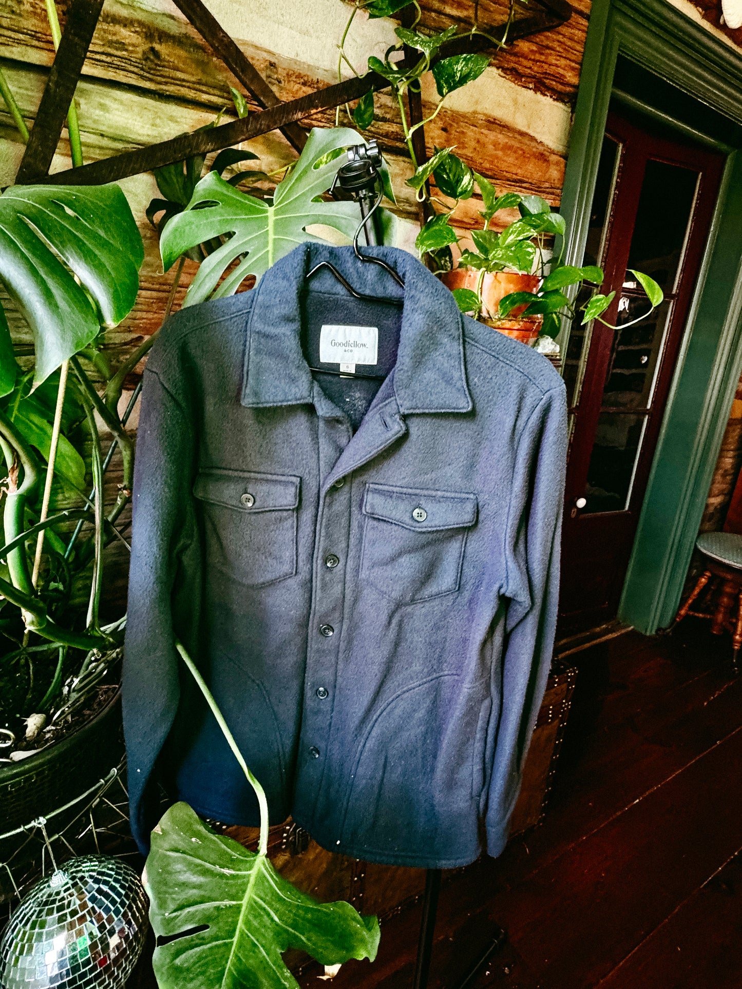 SMALL (mens) Fleece Navy Blue Shacket with "Nice Catch" design