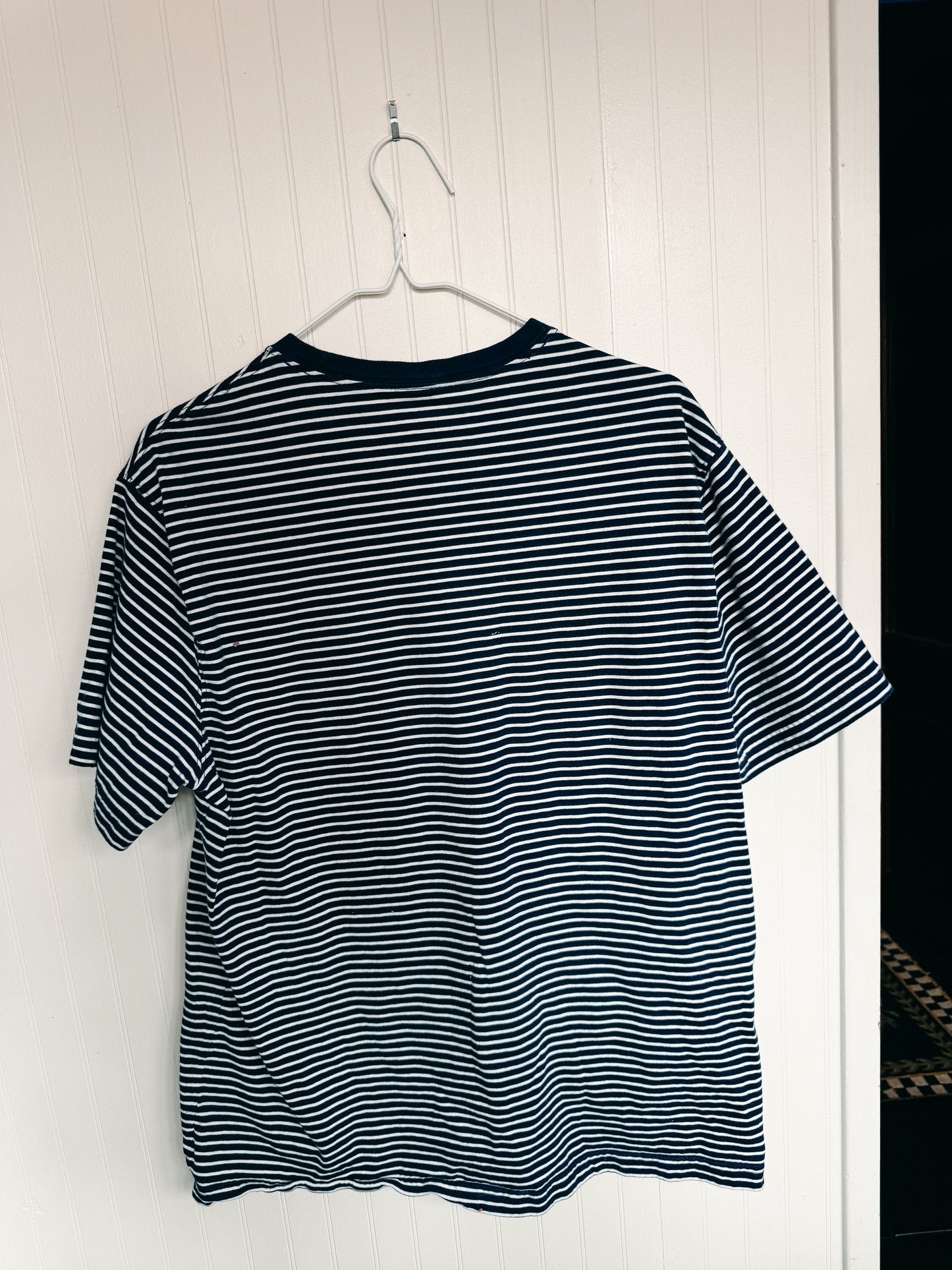 LARGE - Unisex- SADDLEBREAD- Ringer T-shirt with pocket area Flag Logo design