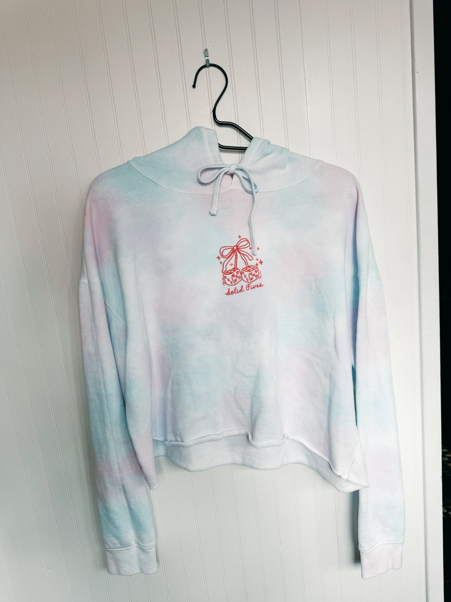 LARGE Tie Dye Cropped Hoodie with "Solid Fives" Design