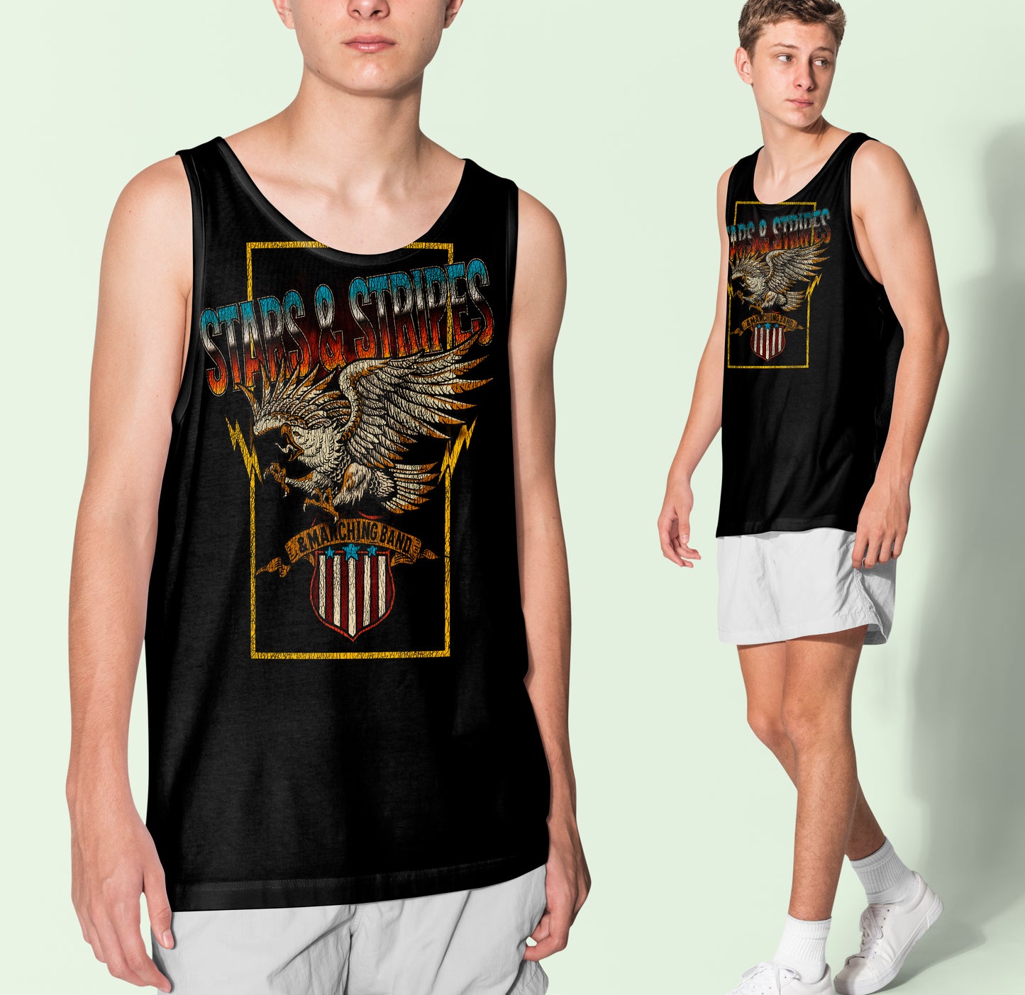 STARS, STRIPES AND MARCHING BAND, PATRIOTIC USA TANK TOP