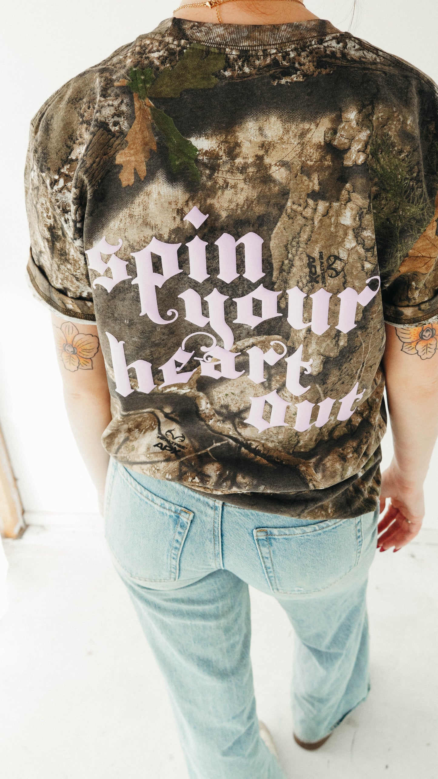 SPIN YOUR HEART OUT CAMO COLOR GUARD SHIRT